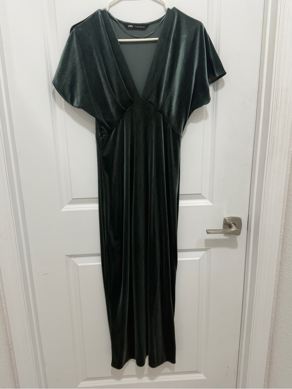 Zara Green Velvet V-Neck Maxi Dress